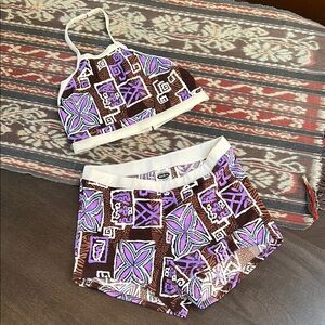 Vintage Electric Beach by Jantzen Hawaiian Print Two Piece Swim Suit